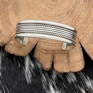1990s TAHE Navajo Sterling Silver Child Size 7-Row Cuff Bracelet Twist Wire